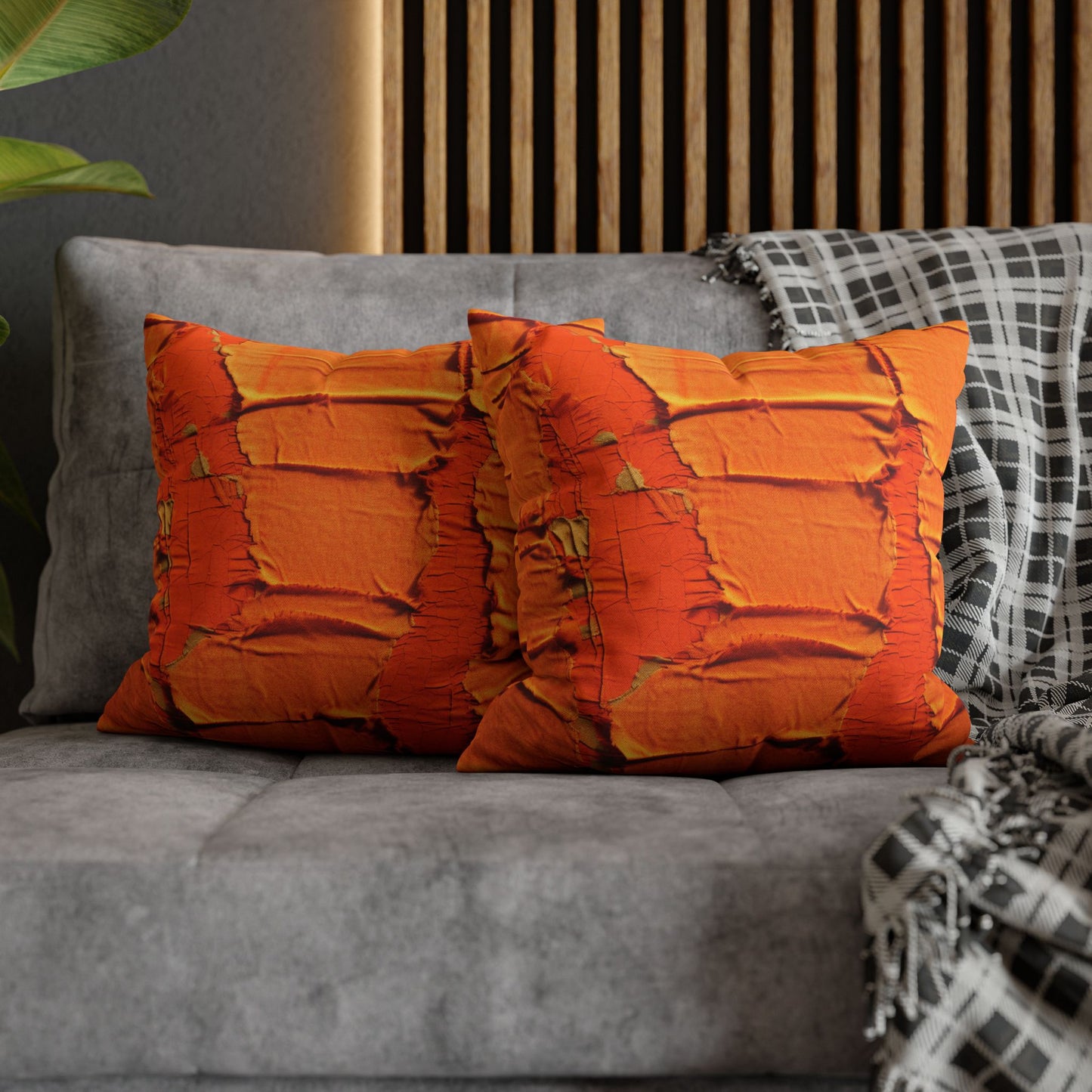 Fiery Citrus Orange: Edgy Distressed, Denim-Inspired Fabric - Spun Polyester Square Pillow Case