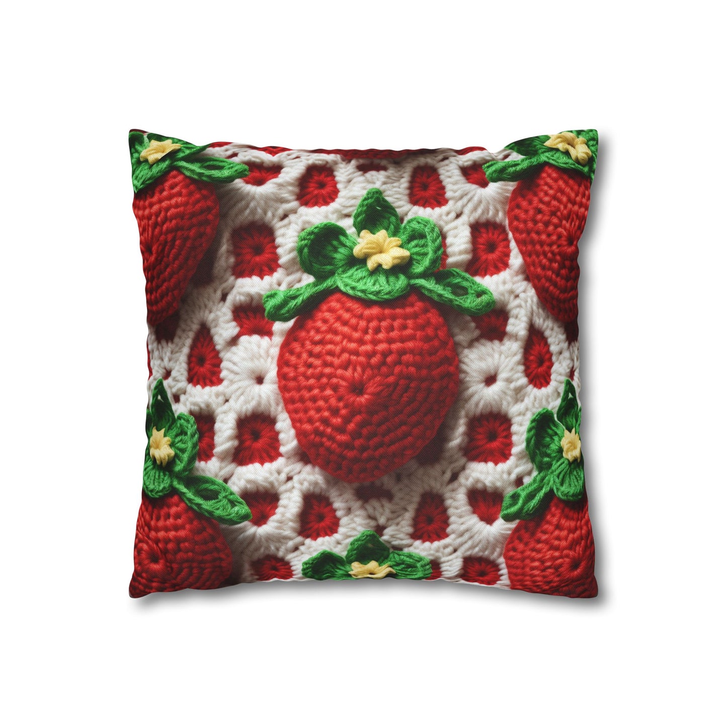 Strawberry Crochet Pattern - Amigurumi Strawberries - Fruit Design for Home and Gifts - Spun Polyester Square Pillow Case