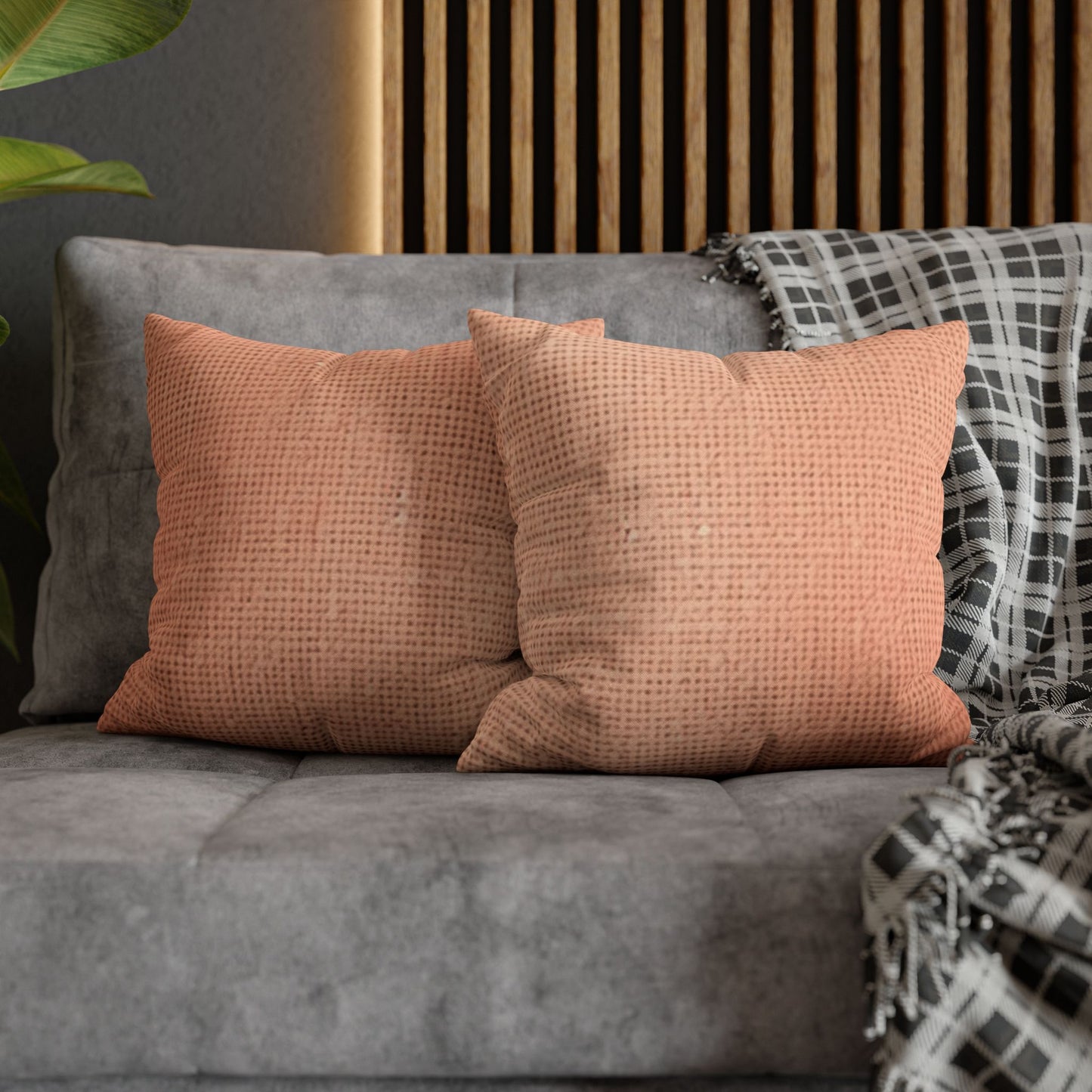 Soft Pink-Orange Peach: Denim-Inspired, Lush Fabric - Spun Polyester Square Pillow Case