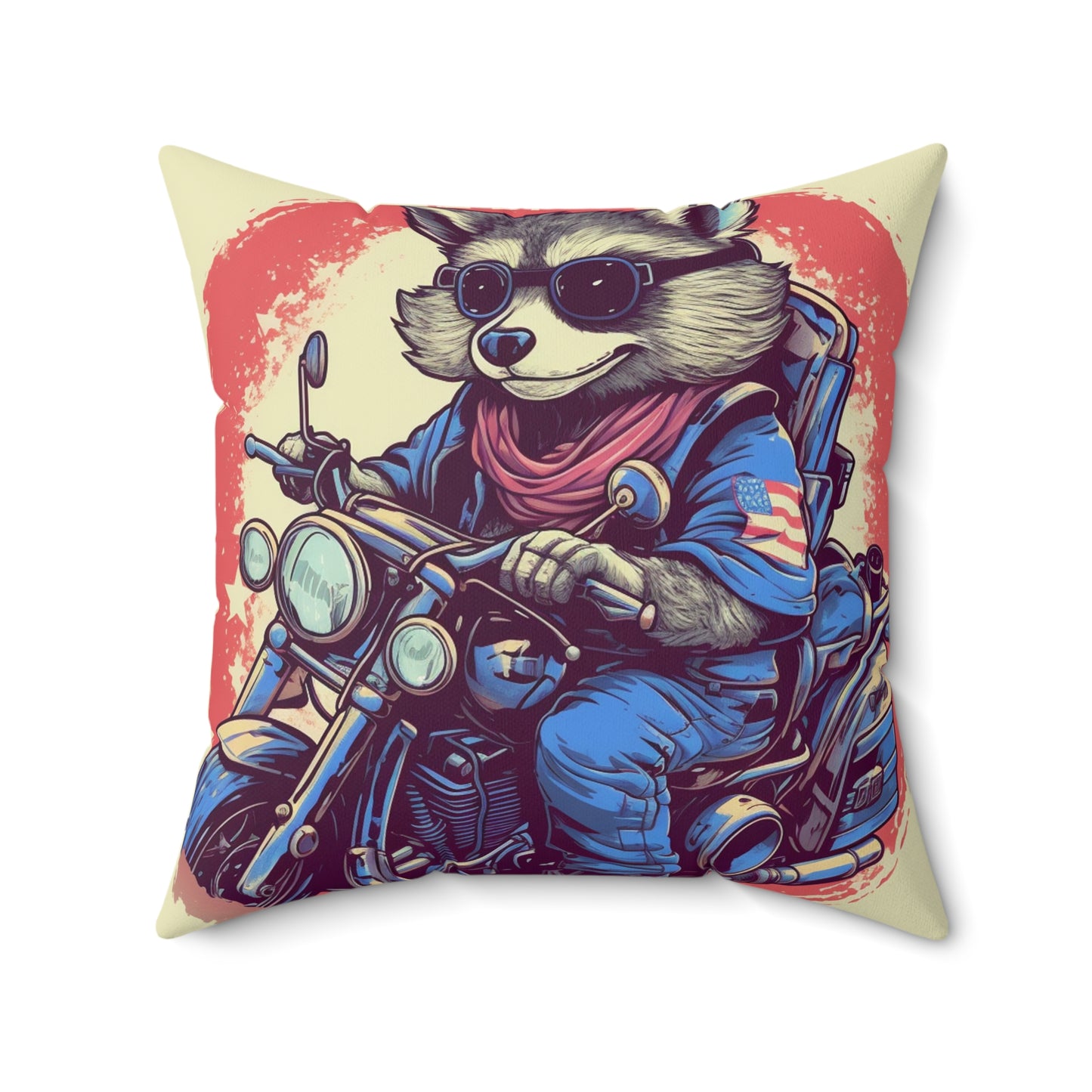 Patriotic Biker Raccoon Rider USA Style Animal Spun Polyester Square Pillow