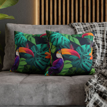 Vivid Tropical Birds & Leaves - Seamless Pattern Spun Polyester Square Pillow Case