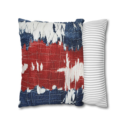 Patriotic Red, White & Blue: Distressed Denim-Style, Torn Fabric - Spun Polyester Square Pillow Case