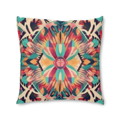 Boho Vibes: Handmade Summer Bohemian Print Pattern Artwork Tufted Floor Pillow, Square