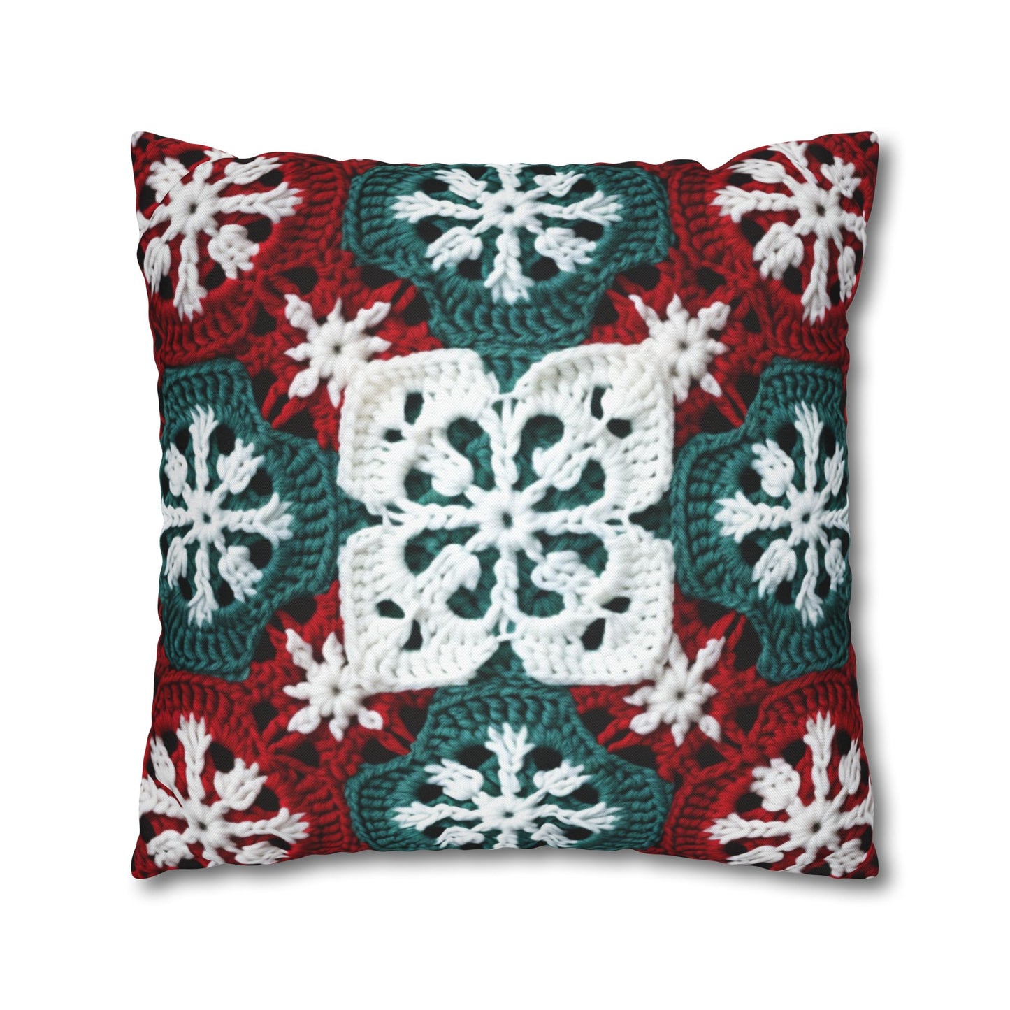 Christmas Snowflake Crochet, Festive Yuletide, Winter Wonderland Craft, Ice Crystal, Holiday Decor, Seasonal Adornments - Spun Polyester Square Pillow Case