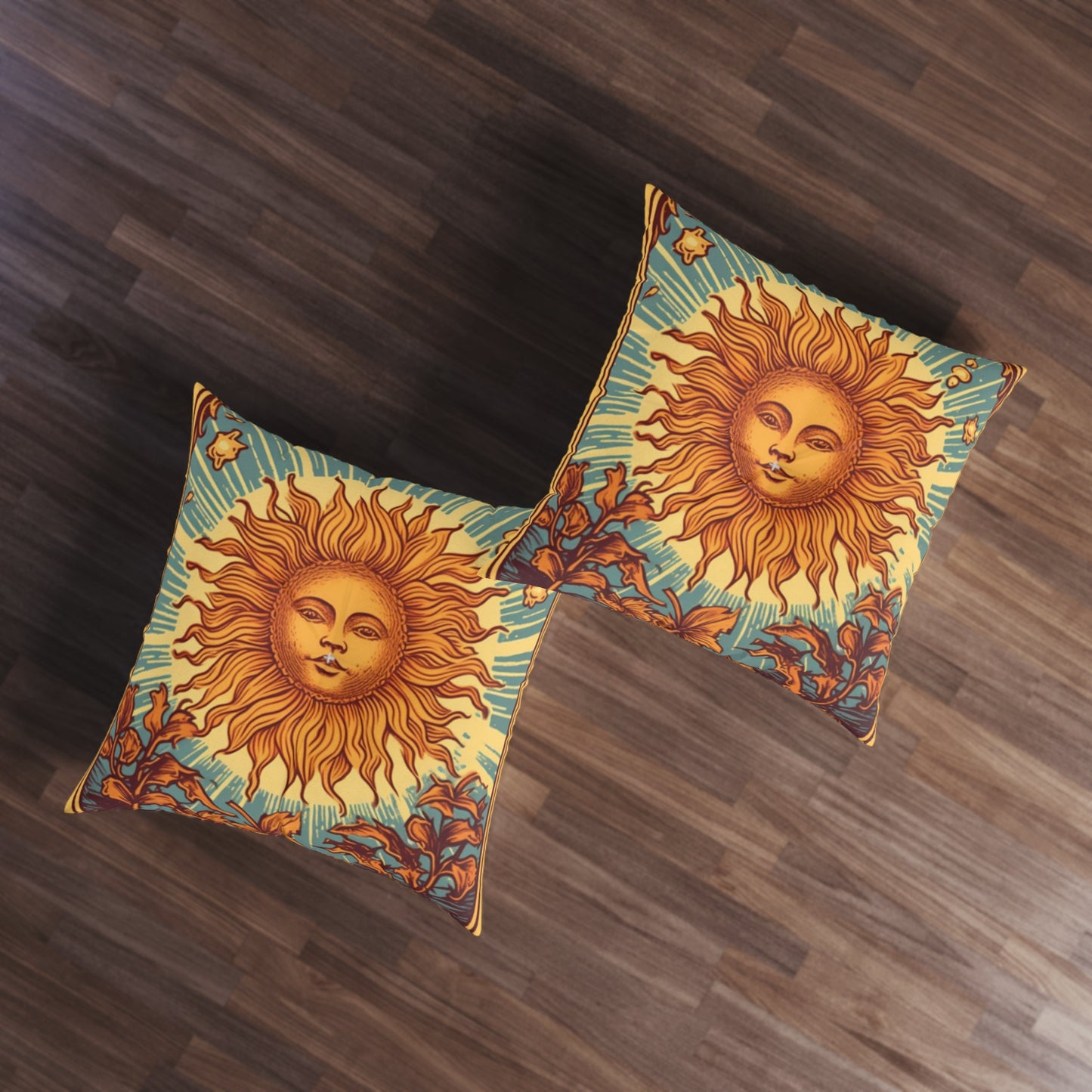 Sun Tarot Card Symbol of Growth, Life, and Radiance - Tufted Floor Pillow, Square