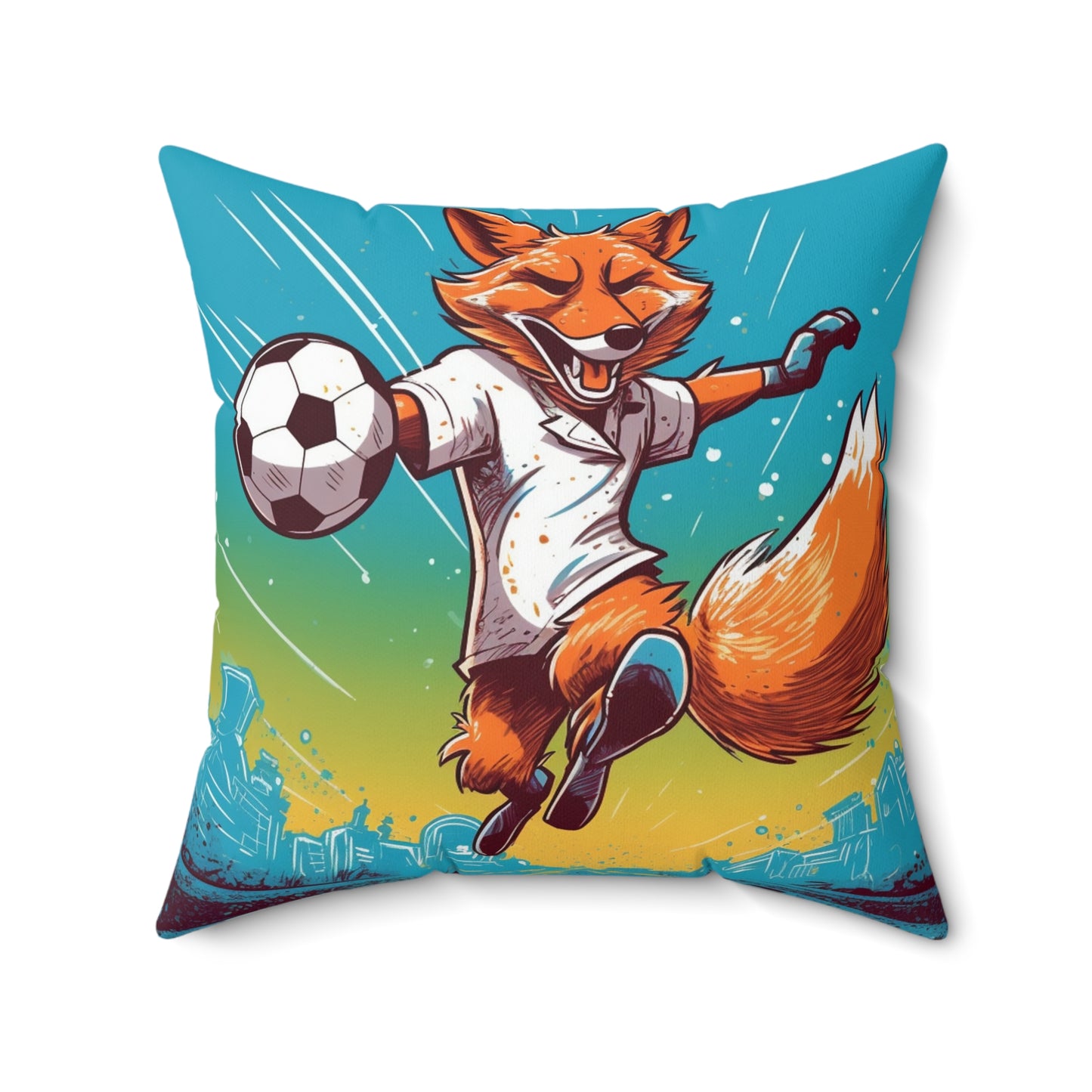 Fox Soccer Athletic Sport Anime Graphic Spun Polyester Square Pillow