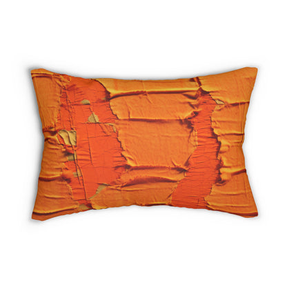 Fiery Citrus Orange: Edgy Distressed, Denim-Inspired Fabric - Spun Polyester Lumbar Pillow