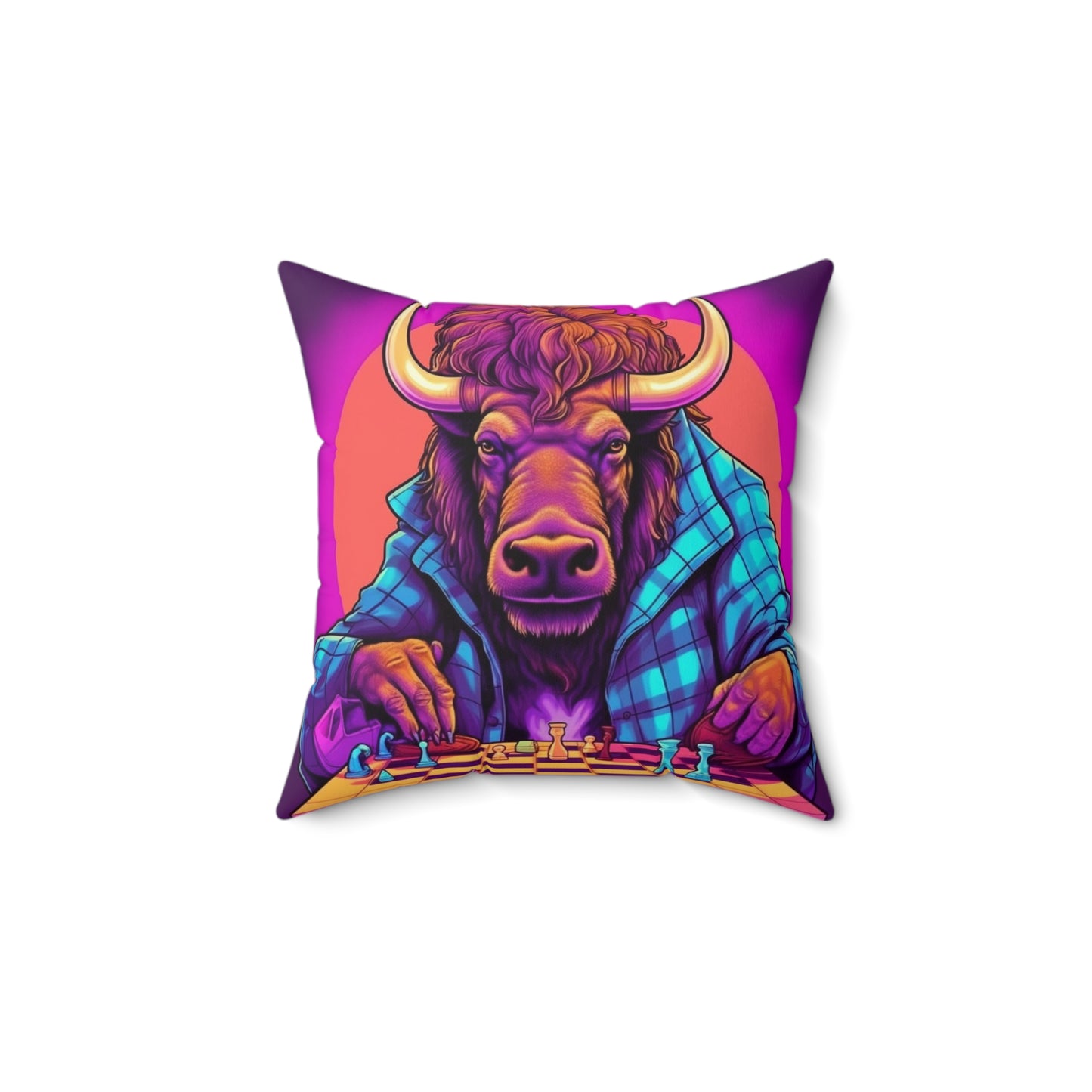 American Bison Buffalo Chess Game Grand Master Spun Polyester Square Pillow