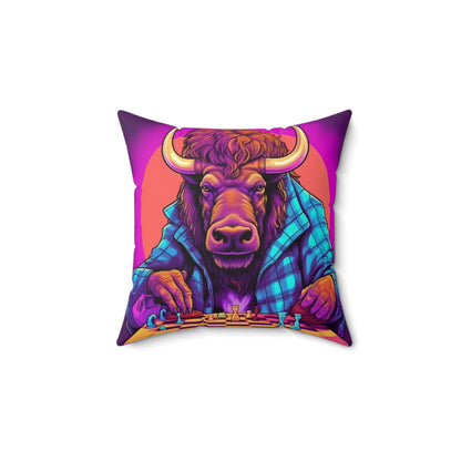 American Bison Buffalo Chess Game Grand Master Spun Polyester Square Pillow