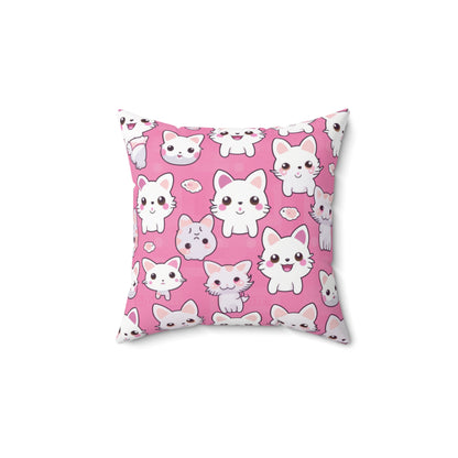 Adorable Cartoon-Style Anime Kitten, Cat, Kitty Pattern - Cute and Colorful - Spun Polyester Square Pillow