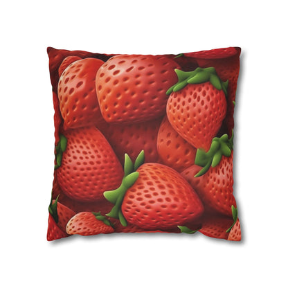 Garden Strawberries- Wild Sweet Gourmet - Farm Growing Ripe Red Fruit -Spun Polyester Square Pillow Case