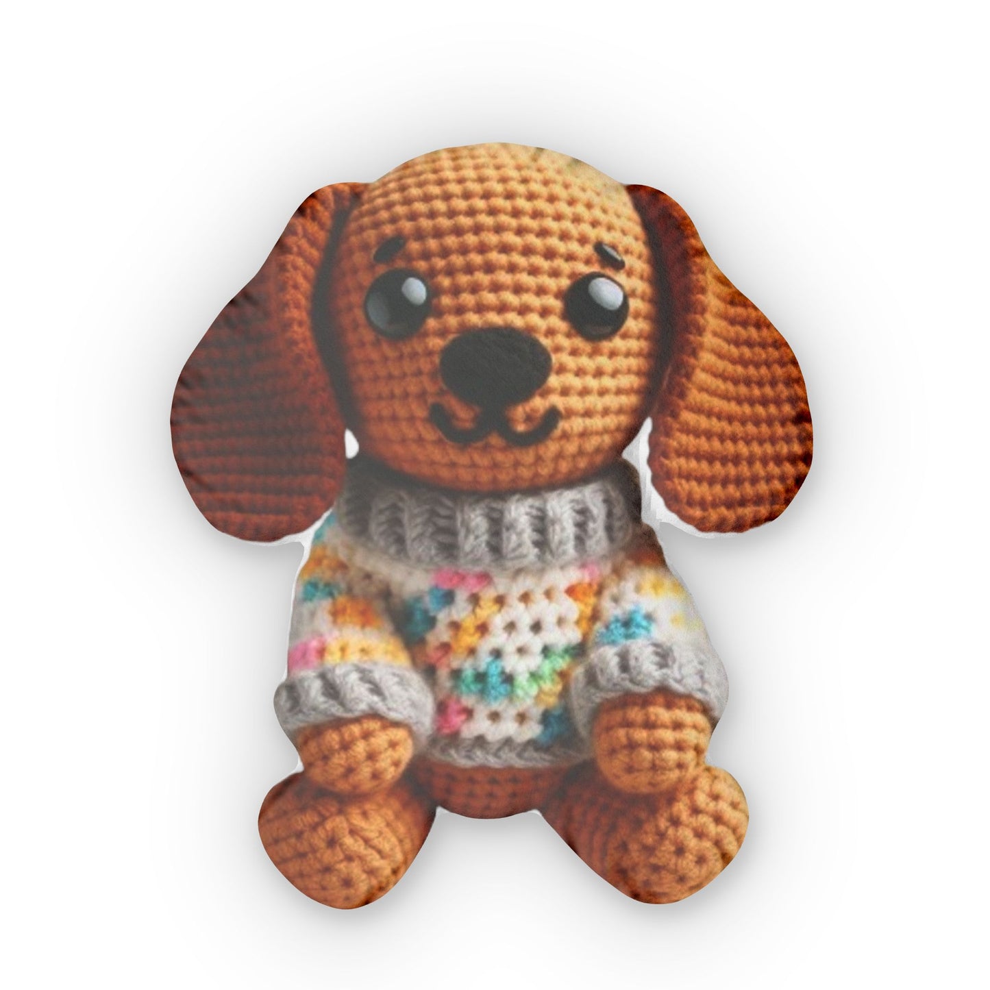 Cute Crocheted Dachsund Dog in Sweater - Shaped Pillows