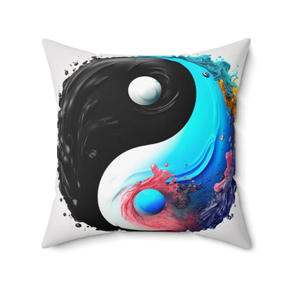 Yin Yang Symbol, Colorful Paint Style - Artistic Decor - Spun Polyester Square Pillow