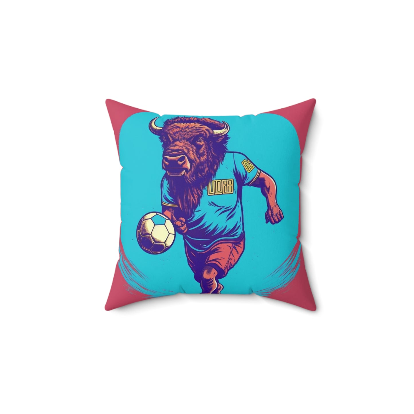 American Bison Soccer Player Sport Buffalo Graphic Spun Polyester Square Pillow