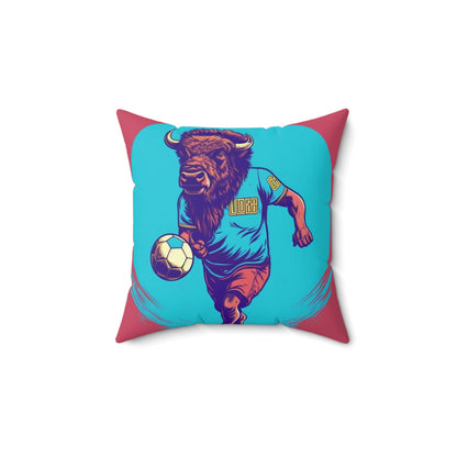 American Bison Soccer Player Sport Buffalo Graphic Spun Polyester Square Pillow