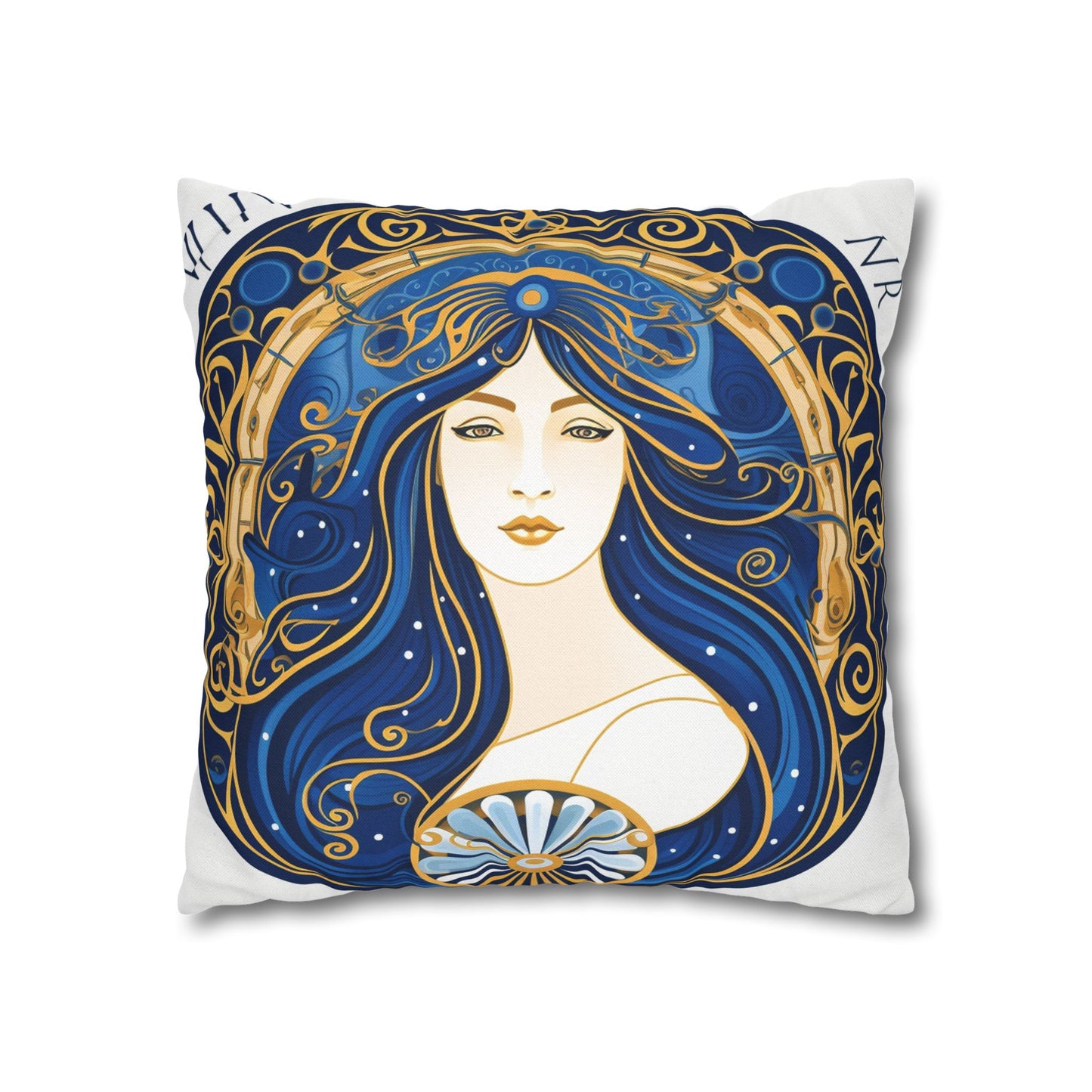 Virgo Zodiac Circular Symmetry in Gold Royal Blue - Spun Polyester Square Pillow Case