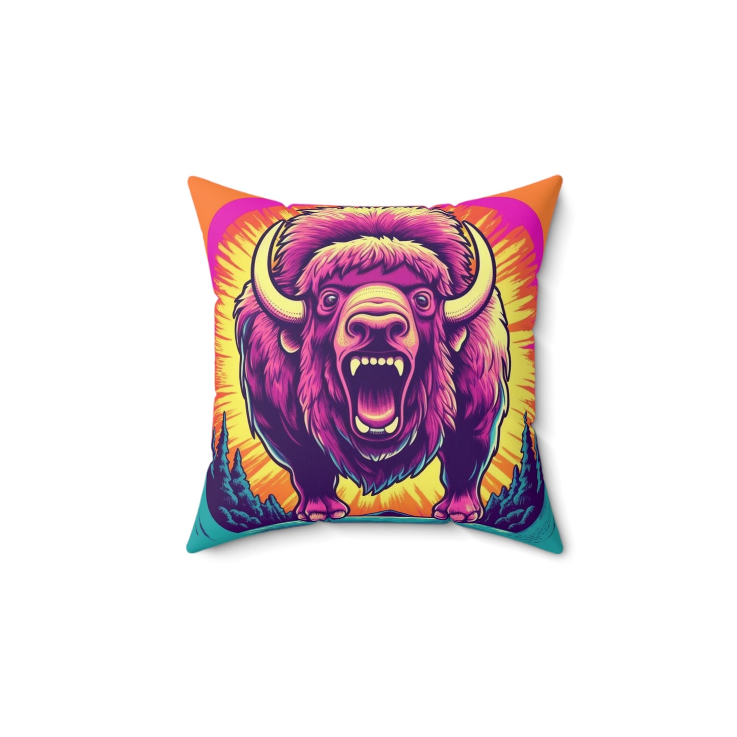 Buffalo American Bison Graphic USA Style Spun Polyester Square Pillow