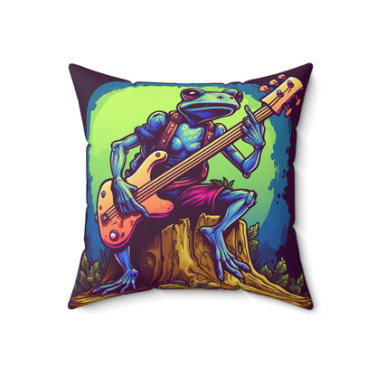 Frog Log Retro Graphic Trippy Musician Instrument Guitar Player Spun Polyester Square Pillow