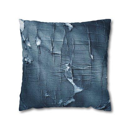 Distressed Blue Denim-Look: Edgy, Torn Fabric Design - Spun Polyester Square Pillow Case