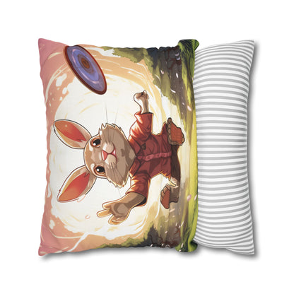 Disc Golf Rabbit: Bunny Aiming Frisbee for Basket Chain - Spun Polyester Square Pillow Case