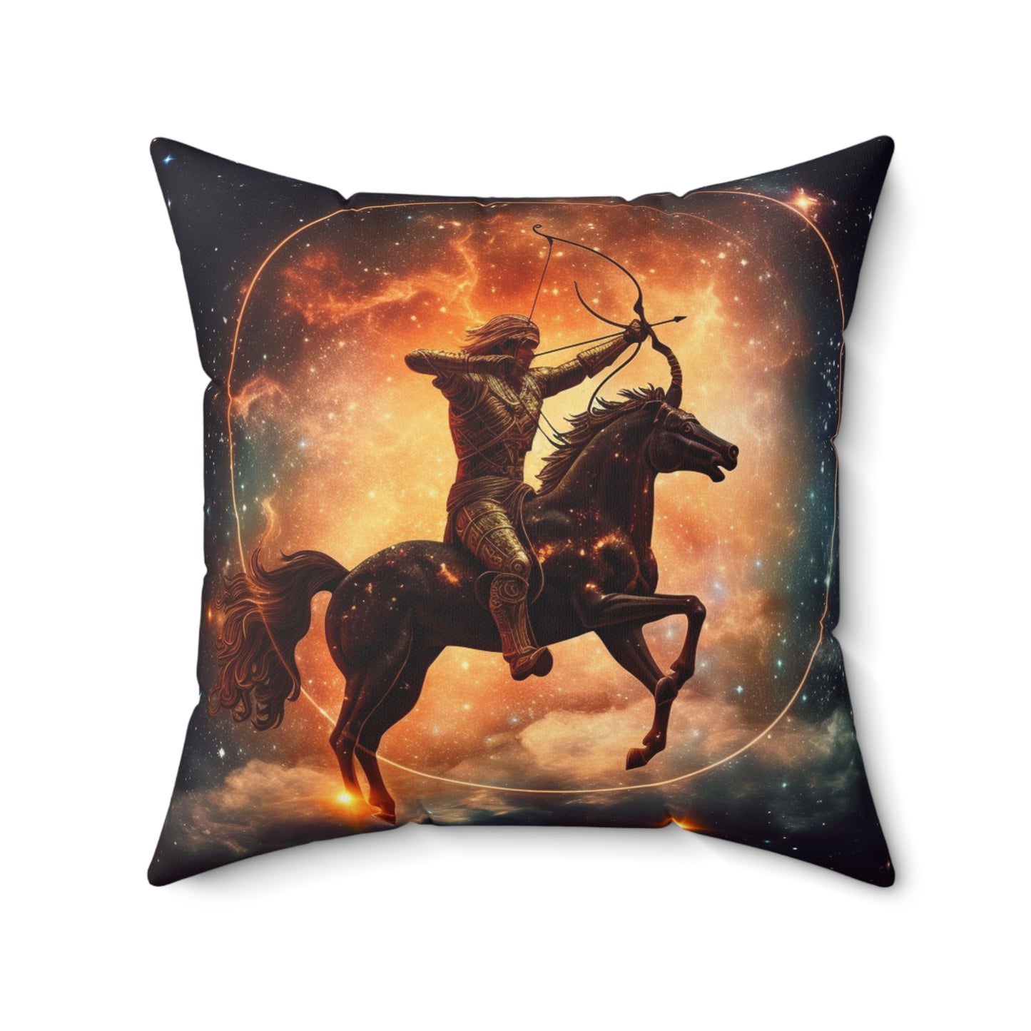 Sagittarius Constellation Totem - Archer in Action Zodiac Symbol - Spun Polyester Square Pillow