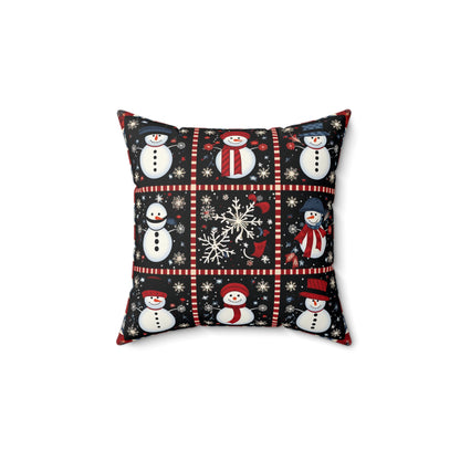 Snowman Winter Quilt Design - Spun Polyester Square Pillow