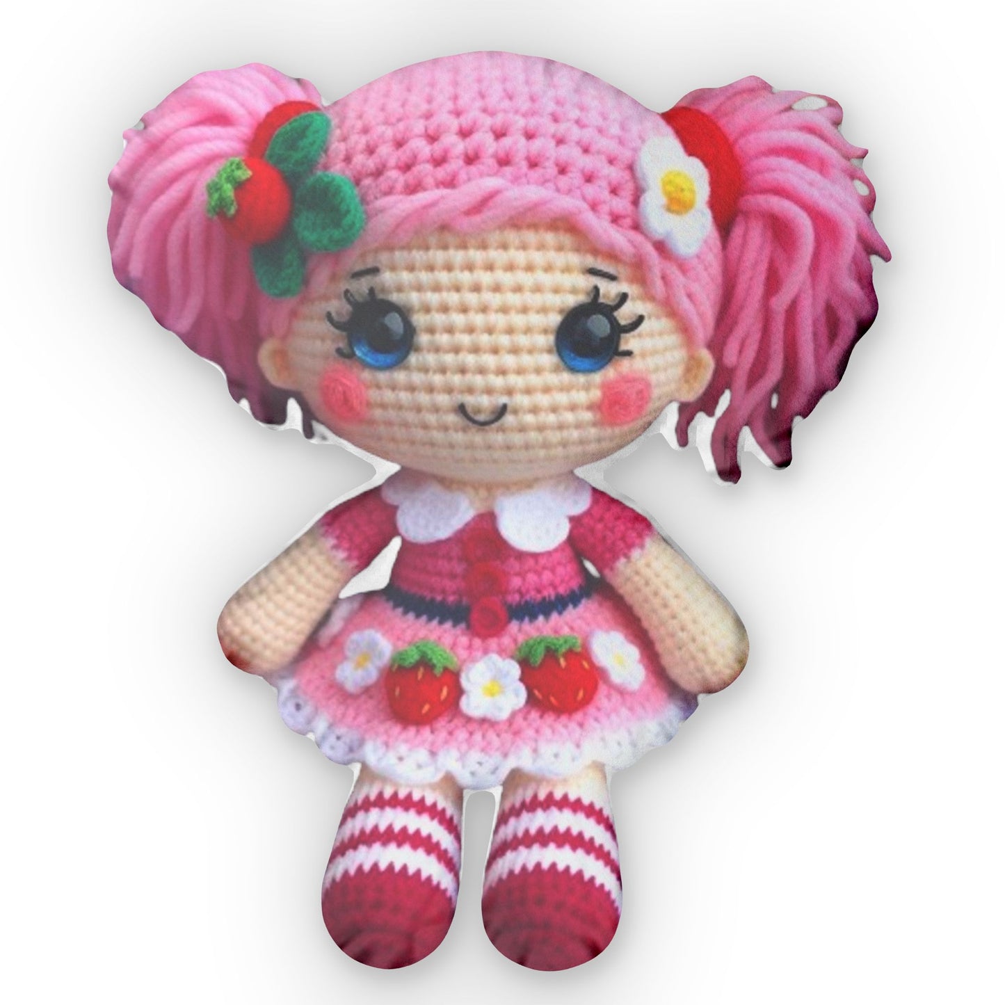 Crochet Doll Strawberry Shortcake Girl | Amigurumi Knitted American Greetings Soft Plushie | Birthday Gift Box For Her | Shaped Pillow