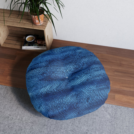 Blue Spectrum: Denim-Inspired Fabric Light to Dark - Tufted Floor Pillow, Round