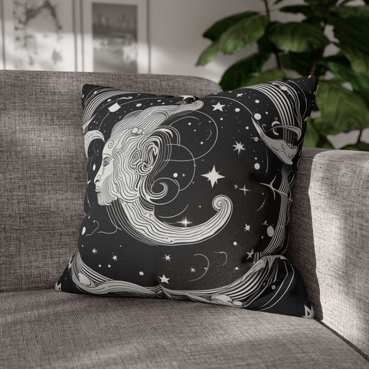 Aquarius Sign Spun Polyester Square Pillow Case, Double Sided Print