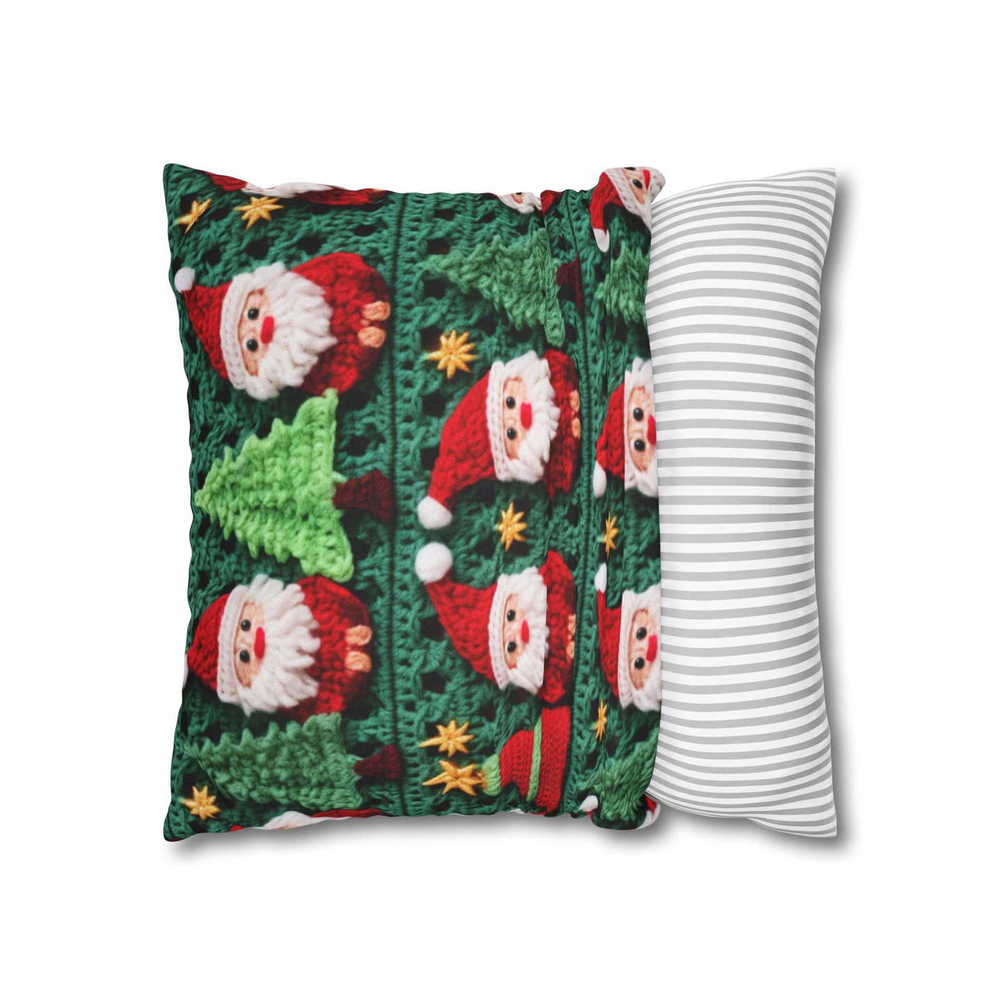 Santa Claus Crochet Pattern, Christmas Design, Festive Holiday Decor, Father Christmas Motif. Perfect for Yuletide Celebration - Spun Polyester Square Pillow Case