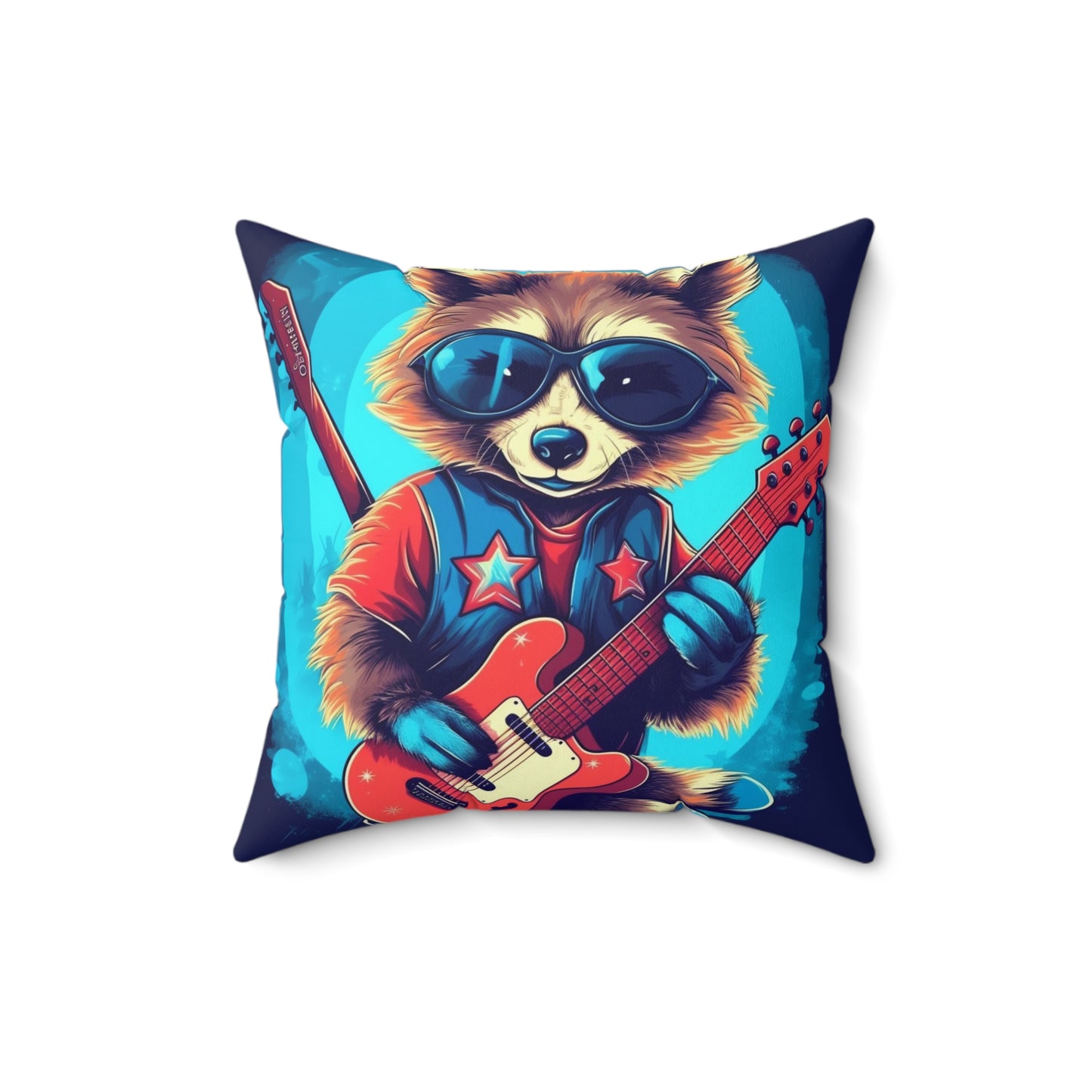 Rock Star Raccoon - Animal Musician Playing Guitar Spun Polyester Square Pillow