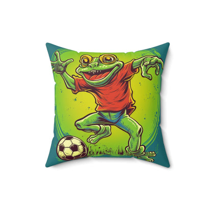 Frog Soccer Sport Athlete Game Player Graphic Spun Polyester Square Pillow