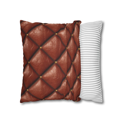 Brown Leather Cognac Pattern Rugged Durable Design Style - Spun Polyester Square Pillow Case