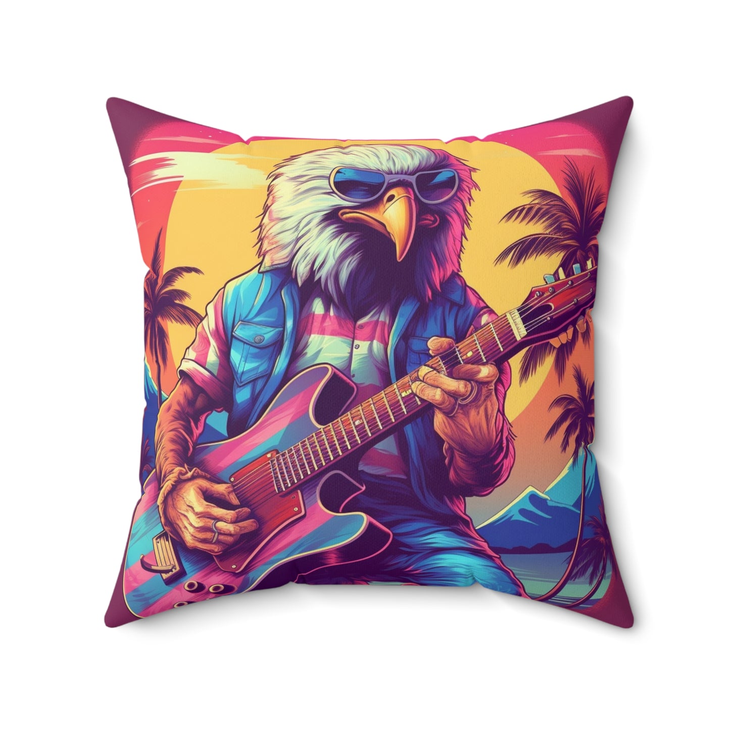 Patriotic Bald Eagle Guitarist USA Band Design Spun Polyester Square Pillow