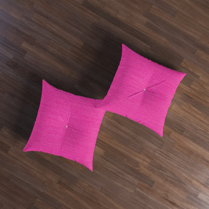 Hot Neon Pink Doll Like: Denim-Inspired, Bold & Bright Fabric - Tufted Floor Pillow, Square