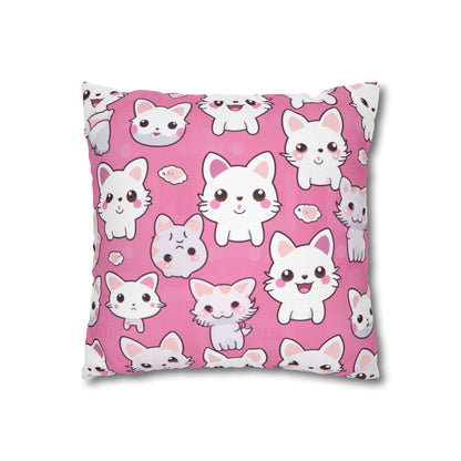 Adorable Cartoon-Style Anime Kitten, Cat, Kitty Pattern - Cute and Colorful - Spun Polyester Square Pillow Case