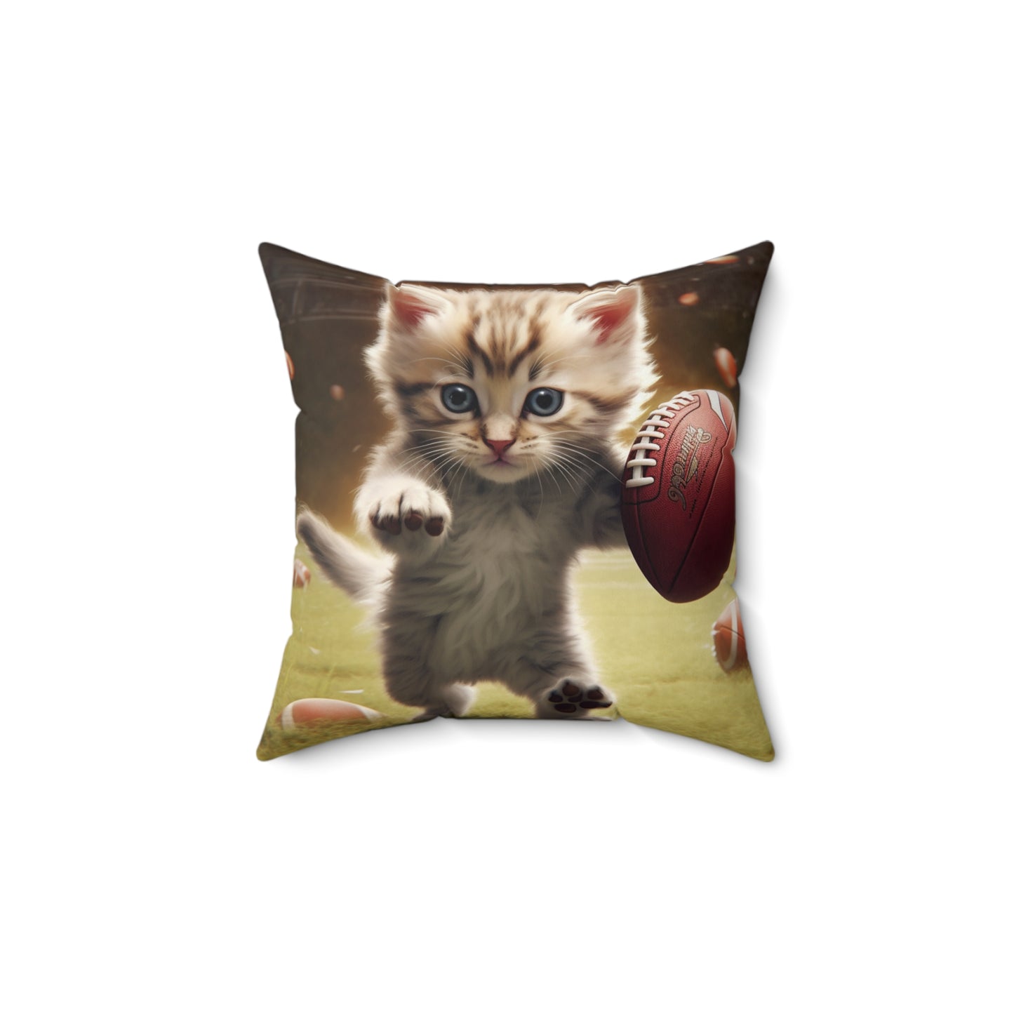 Football Kitty Fantasy: Feline Cat American Sport Quarterback - Spun Polyester Square Pillow