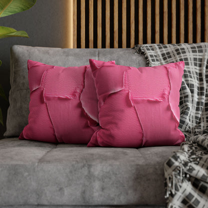 Distressed Neon Pink: Edgy, Ripped Denim-Inspired Doll Fabric - Spun Polyester Square Pillow Case