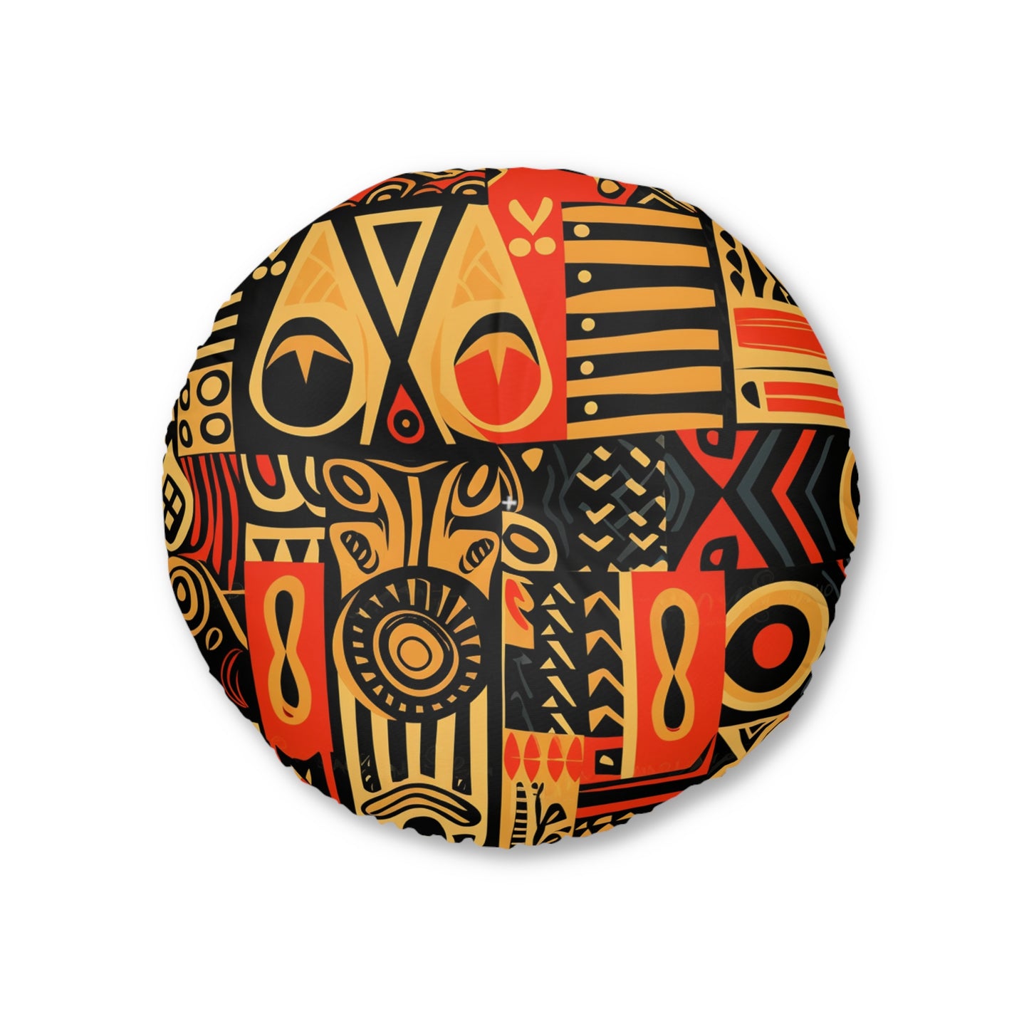 Tribal Art-Inspired Abstract Symbols, Heritage - Tufted Floor Pillow, Round