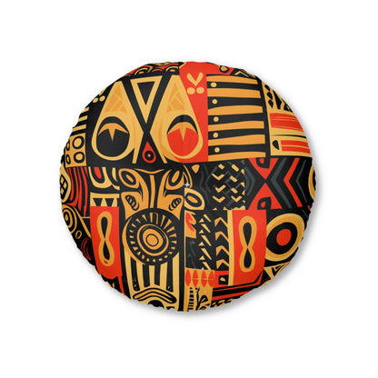 Tribal Art-Inspired Abstract Symbols, Heritage - Tufted Floor Pillow, Round