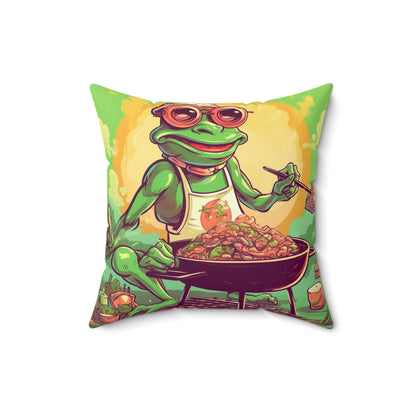 Frog BBQ Grilling Food Chef Graphic Spun Polyester Square Pillow