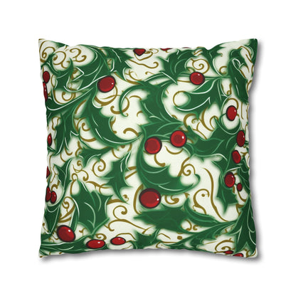 Holiday Elegance: Christmas Holly Swirls Design - Spun Polyester Square Pillow Case