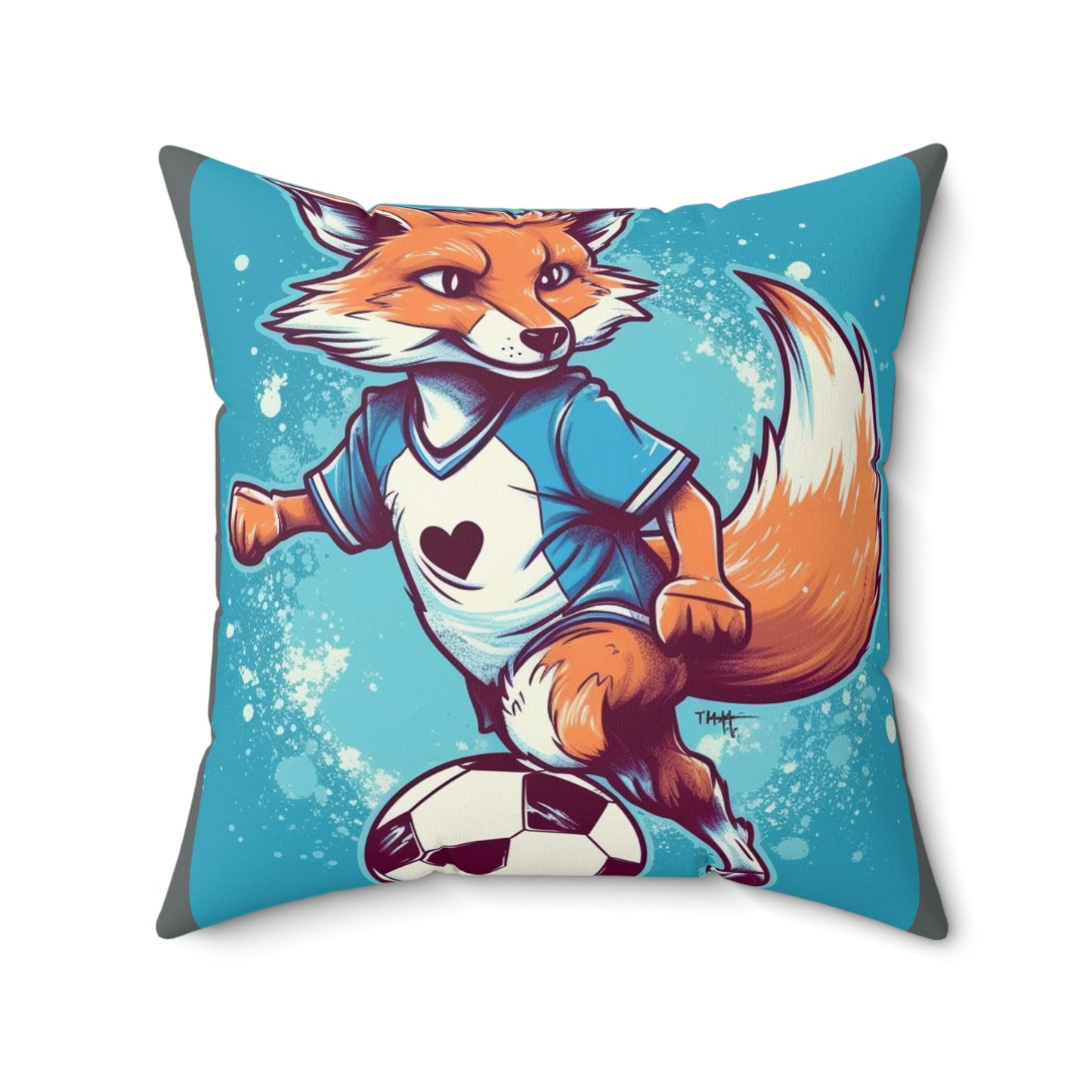 Fox Soccer Sport Athlete Cute Furry Animal Spun Polyester Square Pillow