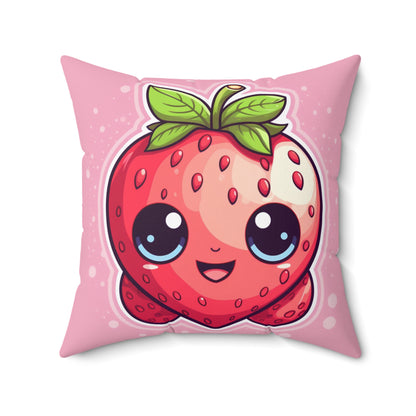 Kawaii Strawberry Adventure - Anime Classic Traditional Japanese Fruit - Otaku Artwork - Spun Polyester Square Pillow