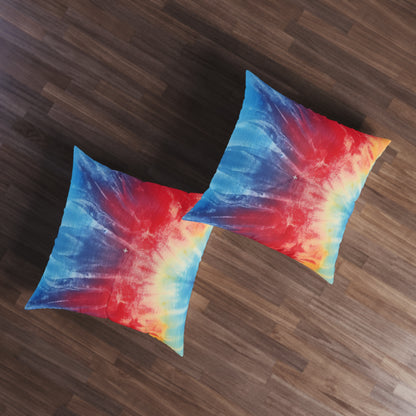 Rainbow Tie-Dye Denim: Vibrant Multi-Color, Fabric Design Spectacle - Tufted Floor Pillow, Square