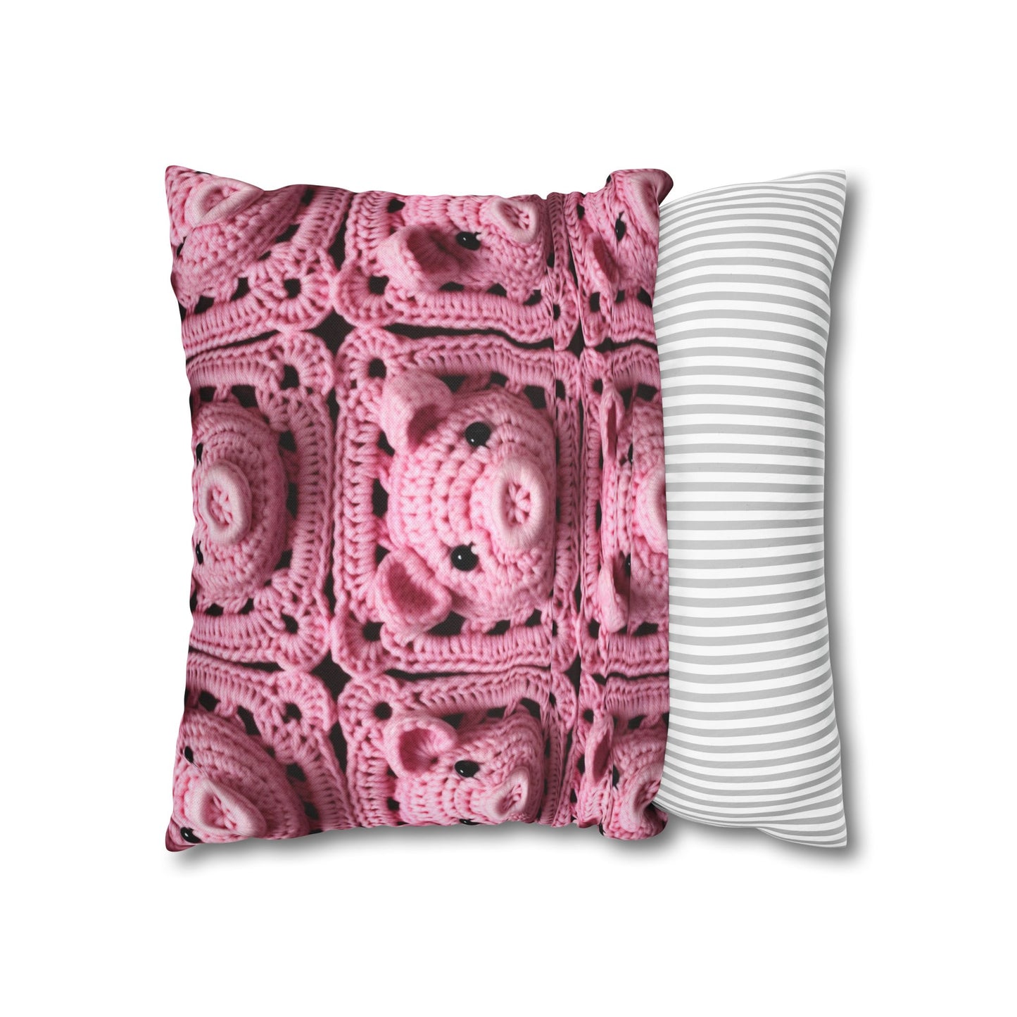 Crochet Pig Farm Animal Pink Snout Piggy Pattern - Spun Polyester Square Pillow Case