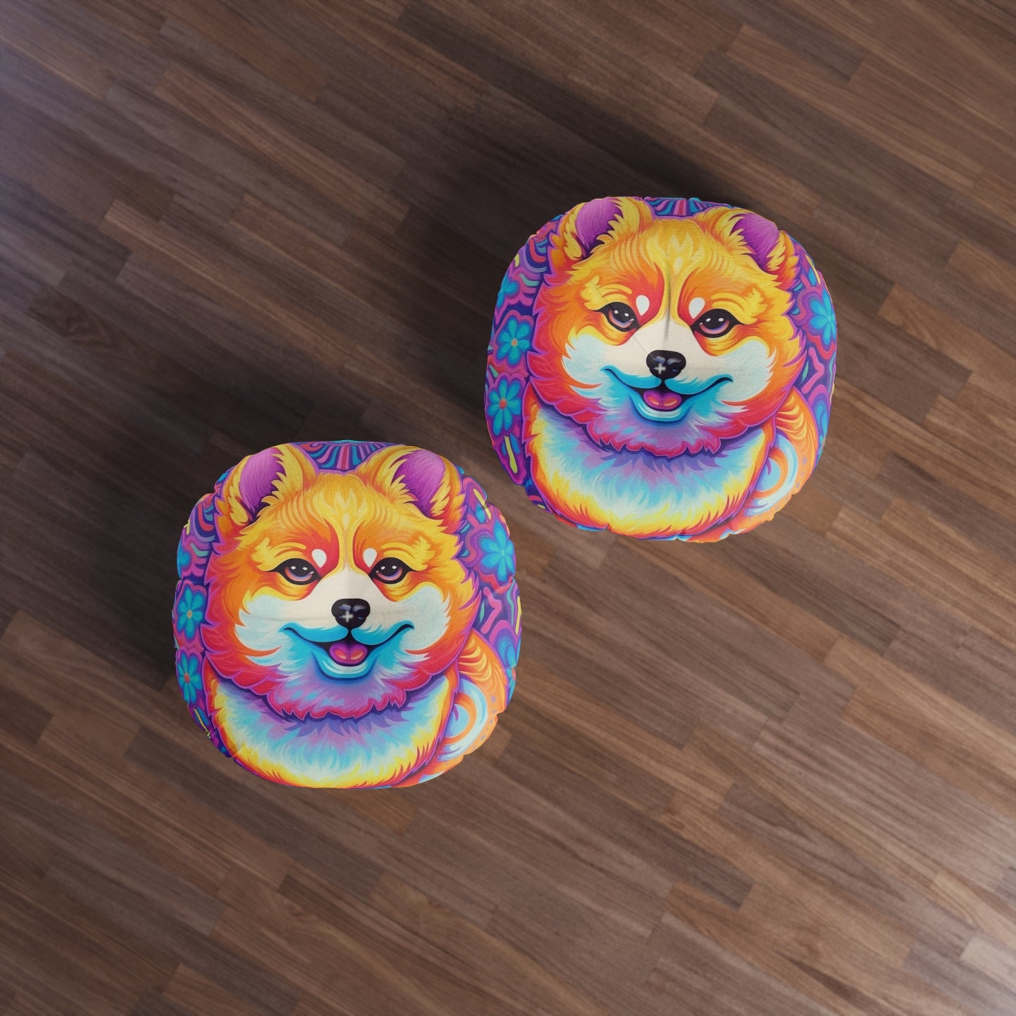 Bright Shiba Inu & Corgi Design - Unique, Vibrant & Eye-Catching - Tufted Floor Pillow, Round