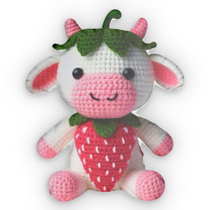 Cow | Strawberry Crochet Cow | Cow Plushie | Amigurumi | Strawberry cow | Gifts for her - Shaped Pillow