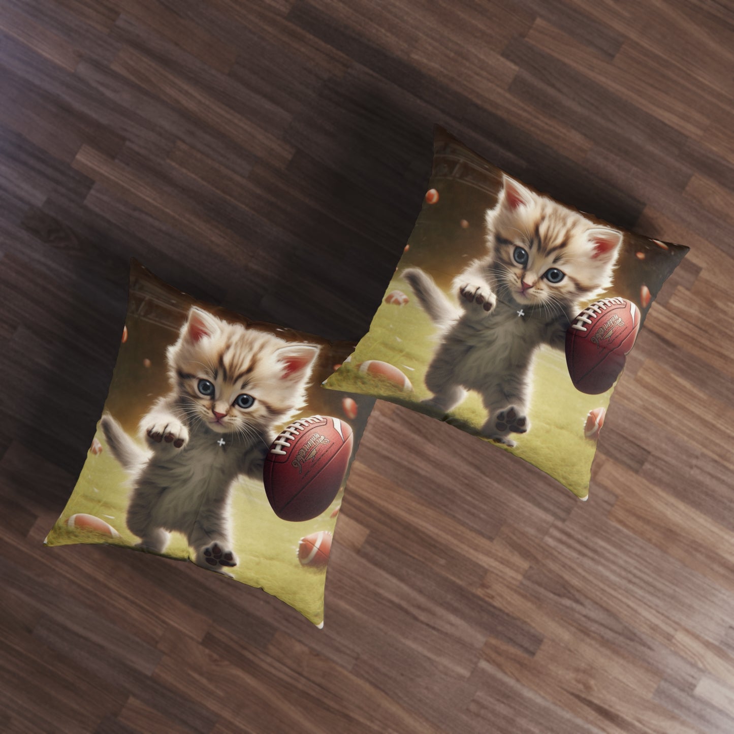 Football Kitty Fantasy: Feline Cat American Sport Quarterback - Tufted Floor Pillow, Square