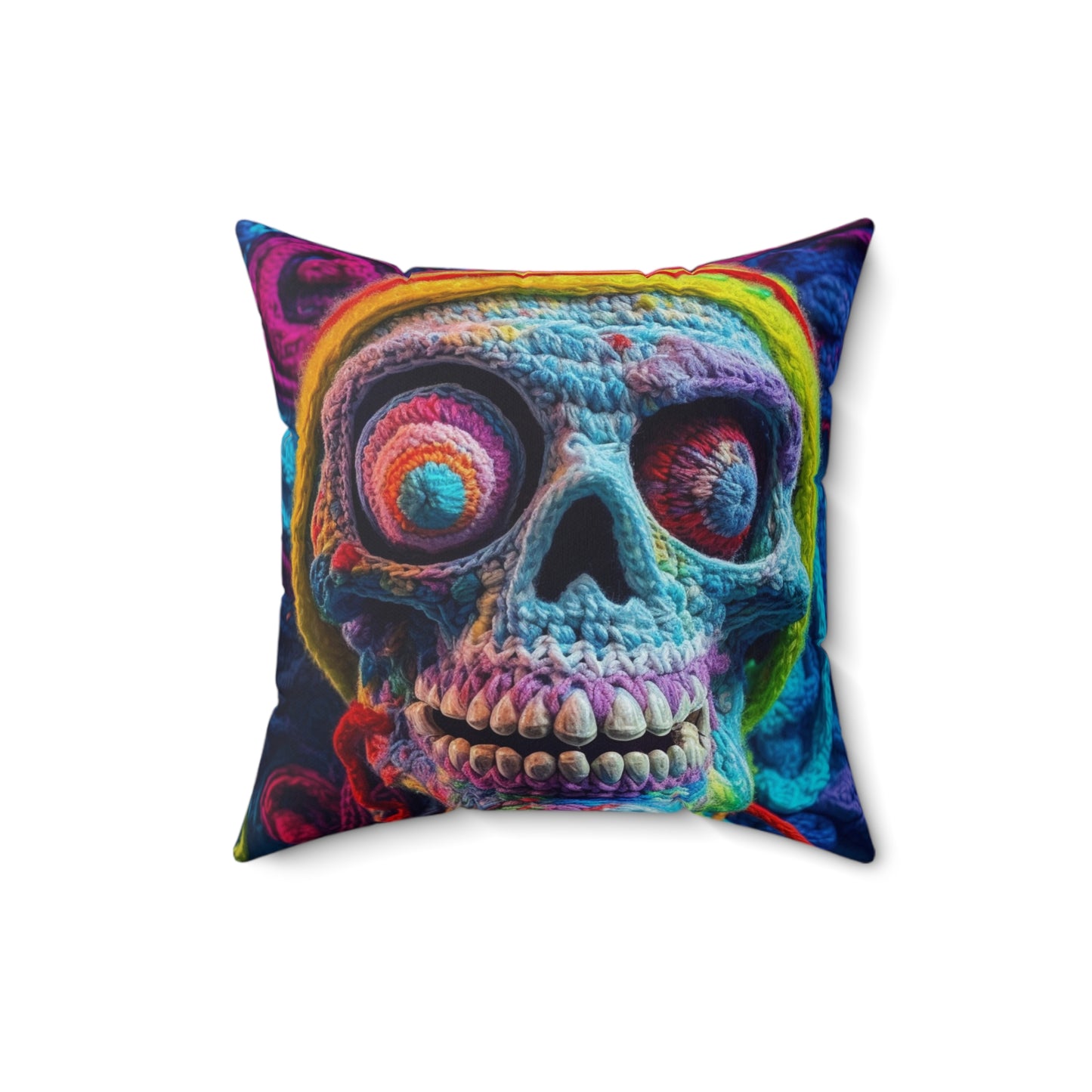 Crochet Skull Halloween Scary Horror Design - Spun Polyester Square Pillow